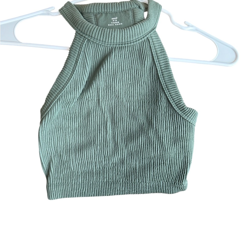 Aerie Ribbed Halter Crop Top - Sage